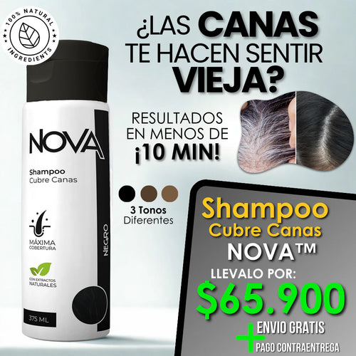 NOVA – Shampoo que cubre las canas al instante con extractos naturales